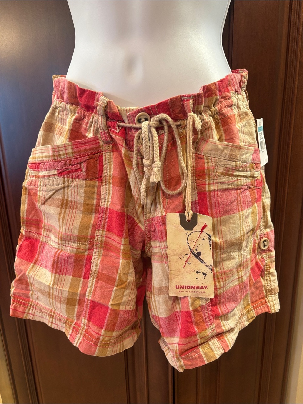Unionbay Women’s Pink Plaid Cotton Drawstring Shorts Size 5